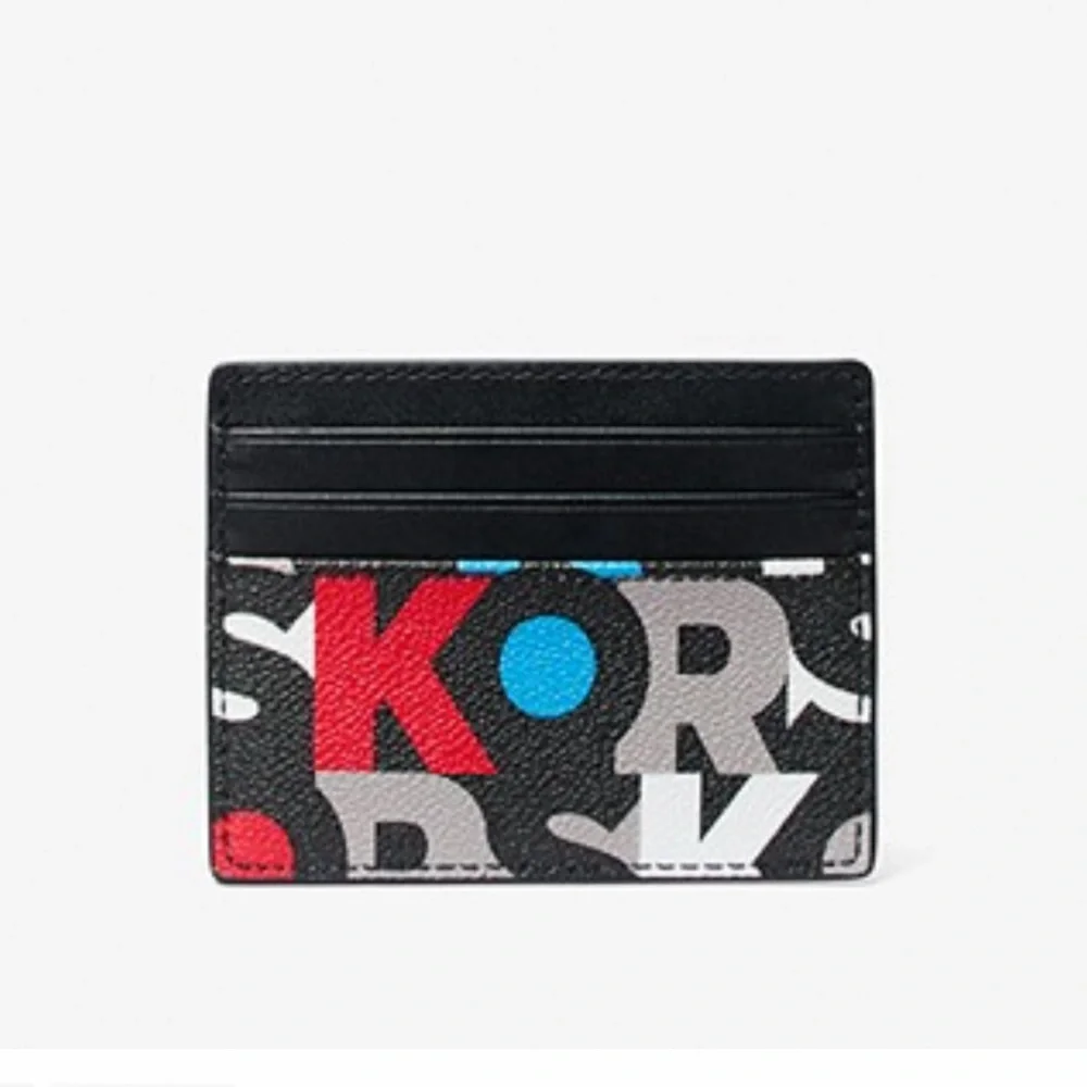 MICHAEL KORS MENS Cooper BLACK MLTI Graphic Logo Tall Card Case BLACK MULTI